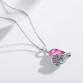 wholesale 925 Sterling Silver 925 Pink Crystal Angel Wings Heart Pendant Necklace Gift for Women-0-1