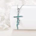 wholesale 925 Sterling Silver Turquoise Stone Inlay Cross Pendant Necklaces for Women and Men Christian -0-2