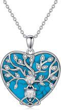 wholesale 925 Sterling Silver Turquoise & Moissanite Heart Tree Of Life Pendant Necklace for Women's Mothers' Day Gift-0-0