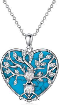 wholesale 925 Sterling Silver Turquoise & Moissanite Heart Tree Of Life Pendant Necklace for Women's Mothers' Day Gift-Tree of Life-1
