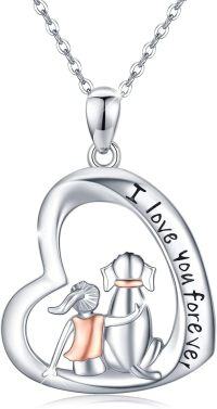 wholesale 925 Sterling Silver Love You Forever Girl and Dog Pendant Necklace for Women-B-Dog Heart