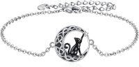 wholesale 925 Sterling Silver Crystal Moon Black Cat Charm Bracelet for Women Gothic s-Celtic Moon Cat Bracelet