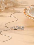 wholesale 925 Sterling Silver LOVE Pendant Necklace with Cubic Zirconia Stones and Adjustable Chain - Romantic Gift for Her-0-1