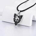 wholesale 925 Sterling Silver Black Enamel Shield Lion Head Pendant Leather Chain Necklace-0-1