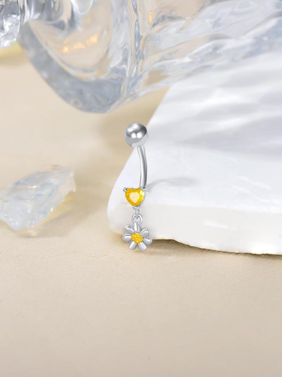 Sterling Silver Daisy Butterfly Cat Belly Button Ring Dangling Jewelry-0-3