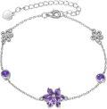 wholesale 925 Sterling Silver Purple Amethyst Flower Charm Bracelet Gift for Women-0-0