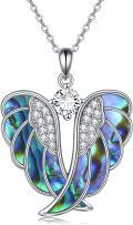 wholesale 925 Sterling Silver Abalone Shell Angel Wing Pendant Necklace with Cubic Zirconia Center Stone-0-0