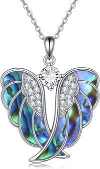 wholesale 925 Sterling Silver Abalone Shell Angel Wing Pendant Necklace with Cubic Zirconia Center Stone-abalone shell wings