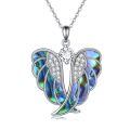 wholesale 925 Sterling Silver Abalone Shell Angel Wing Pendant Necklace with Cubic Zirconia Center Stone-0-0