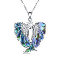 wholesale 925 Sterling Silver Abalone Shell Angel Wing Pendant Necklace with Cubic Zirconia Center Stone-abalone shell wings