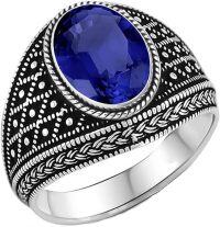 wholesale 925 Sterling Silver Blue Sapphire Vintage Oval Cut Compass Celtic Knot Retro Thumb Pinky Ring for Men-Filigree
