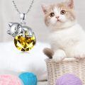 wholesale 925 Sterling Silver Cat Mom Baby Sleeping With Yellow Crystal Pendant Necklace-0-45