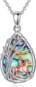 wholesale 925 Sterling Silver Abalone Shell Horse and Rider Pendant Necklace-0-0