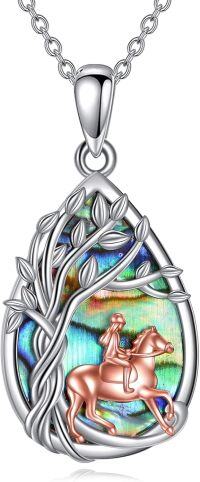 wholesale 925 Sterling Silver Abalone Shell Horse and Rider Pendant Necklace-Horse and Women