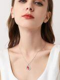 wholesale 925 Sterling Silver Red Cardinal Bird in Heart Pendant Necklace-0-2