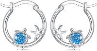 wholesale 925 Sterling Silver Turtle Starfish Blue Crystal Huggie Hoop Earrings-Turtle Hoop Earrings - Blue Zircon