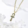 wholesale Gold 925 Sterling Silver Ankh Cross Pendant Necklace with Hieroglyphics and Symbols-0-1