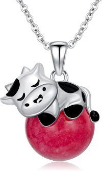 wholesale Sterling Silver Highland Cow Birthstone Necklace Jewelry Gifts for Women Girls-Cow Quartz-Cow Quartz