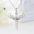 wholesale 925 Sterling Silver Antler Sword Cross Pendant Necklace for Women and Men - Religious Christian -0-1