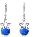 wholesale 925 Sterling Silver Blue Opal Star Drop Dangle Leverback Earrings for Women Girls Gift Boxed 3cm Long-0-0