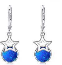 wholesale 925 Sterling Silver Blue Opal Star Drop Dangle Leverback Earrings for Women Girls Gift Boxed 3cm Long-blue