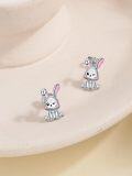 wholesale 925 Sterling Silver Bunny Studs - Adorable Pink-Eared Rabbit Earring Set for Women Girls Easter Gift Idea-0-2