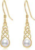 wholesale 14K Gold Celtic Knot Pearl Drop Dangle Earrings Irish for Her-0-0