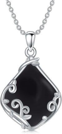 wholesale 925 Sterling Silver Black Onyx Filigree Teardrop Pendant Necklace for Mom-Black Onyx