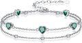 wholesale 925 Sterling Silver & 5A Cubic Zirconia Double Strand Heart Charm Bracelet, May Birthstone Gift for Women-0-0