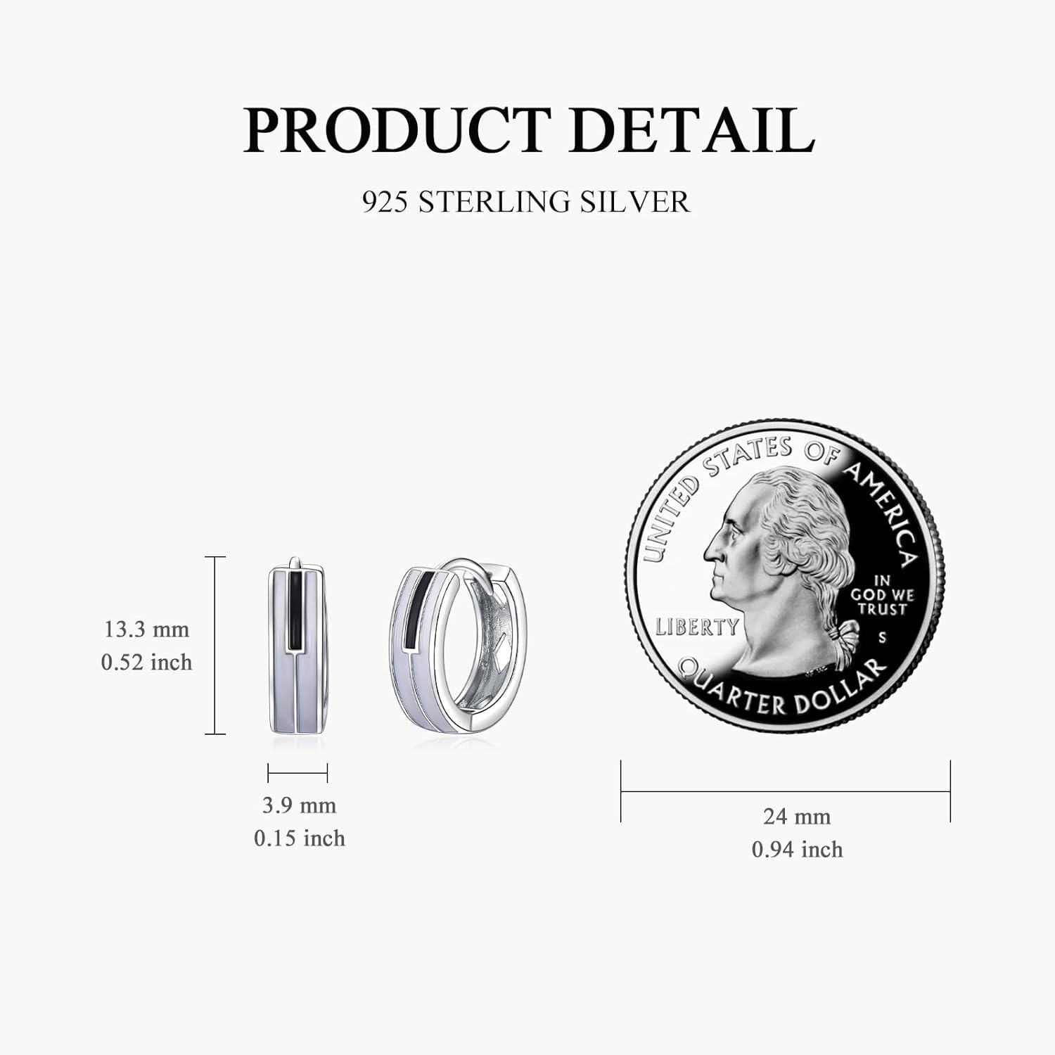 wholesale 925 Sterling Silver Black Stripe Huggie Hoop Earrings-0-2