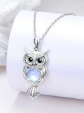 wholesale 925 Sterling Silver Blue Moonstone Owl Pendant Necklace with Chain-0-1