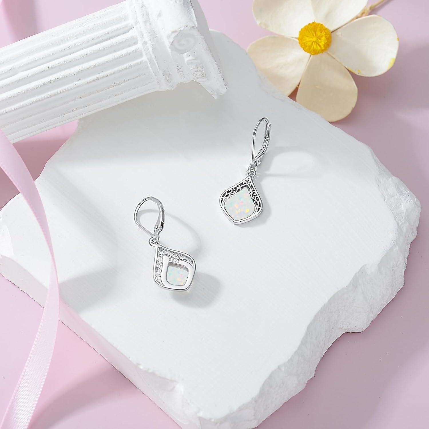 Wholesale 925 Sterling Silver White Opal Drop Earrings for Women -0-5