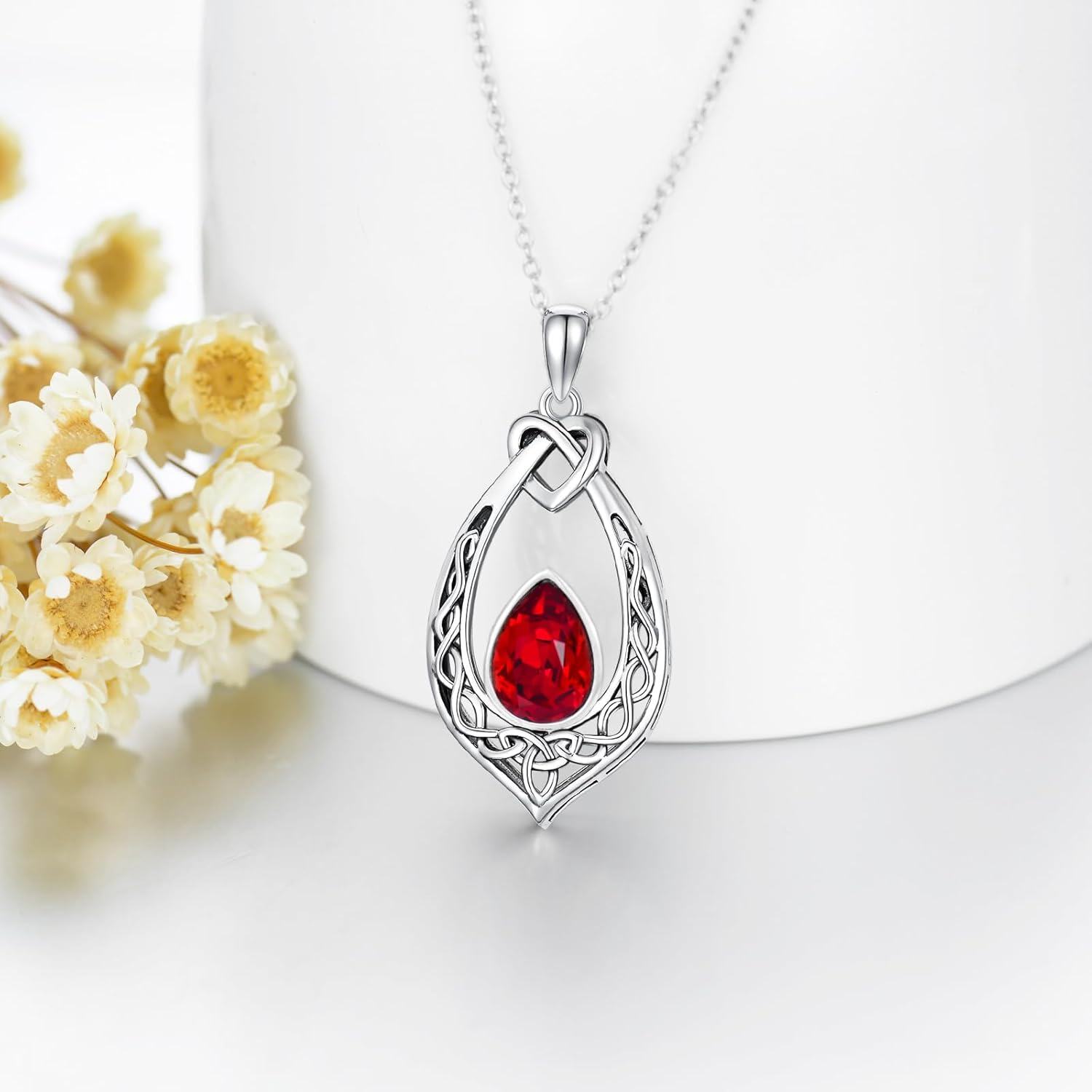 Sterling Silver Simulated Birthstone Celtic Knot Necklace Oxidized Vintage Love Knot Pendant Women s Jewelry Gift-0-3