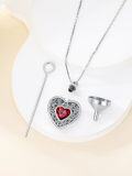 wholesale 925 Sterling Silver Heart Shaped Cremation Pendant Necklace with Red Crystal and Engraved Message Always in My Heart - Includes Funnel Kit & Chain-0-2