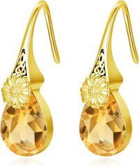wholesale Gold 925 Sterling Silver Citrine Flower Drop Dangle Earrings for Women-Sunflower