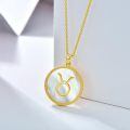 wholesale Gold 925 Sterling Silver Mother of Pearl Taurus Zodiac Pendant Necklace-0-1