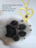 TOUPOP 14K Solid Gold Heart Paw Print Necklace with Stones-0-1