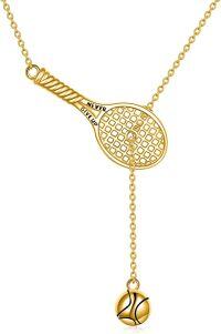 wholesale 925 Sterling Silver Tennis Racket Necklace with Basketball Pendant for Women-gold plated tennis racket necklace