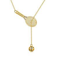 wholesale 925 Sterling Silver Gold Plated Tennis Racket Ball Drop Necklace For Women-gold plated tennis racket necklace