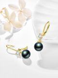 wholesale 925 Sterling Silver with Black Tahitian Pearl and Cubic Zirconia Drop Leverback Earrings for Women-0-1