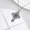 wholesale 925 Sterling Silver Purple Amethyst Celtic Knot Cross Pendant Necklace for Women-0-3