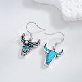 wholesale 925 Sterling Silver Turquoise Cow Head Western Dangle Earrings for Women-0-2