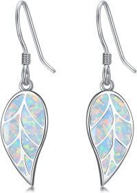 wholesale 925 Sterling Silver Leaf Opal Drop Earrings - Mother's Day Gifts for Women-White