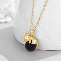wholesale 14K Gold Pink Crystal Black Cat Pendant Necklace for Women Cats Lover-0-312