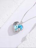 wholesale  Sterling Silver & White Gold Plated Aquamarine Heart Necklace with Austrian Crystal - Mother's Day Gift for Mom Wife Women-0-3