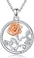 wholesale 925 Sterling Silver Rose Pendant Necklace with Natural Stones and Cubic Zirconia for Women Mothers' Day Gift-0-0