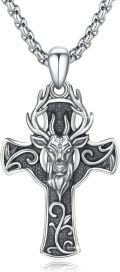 wholesale 925 Sterling Silver &  Antlered Deer Head Cross Pendant Necklace-0-0