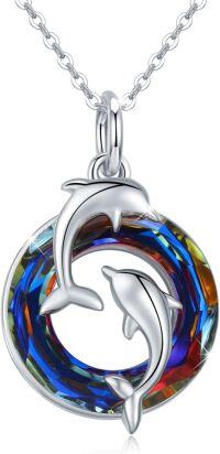 wholesale 925 Sterling Silver Dolphin Necklace with Rainbow Crystal for Women Mothers Day Gifts-Purple Crystal Necklace
