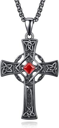 wholesale Sterling Silver Garnet Celtic Cross Necklace for Men 22 +2 Chain-Black-January