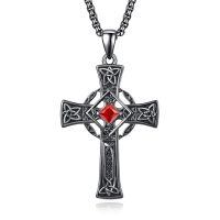 wholesale 925 Sterling Silver Garnet Celtic Cross Necklace for Men 22 +2 Chain-Black-January
